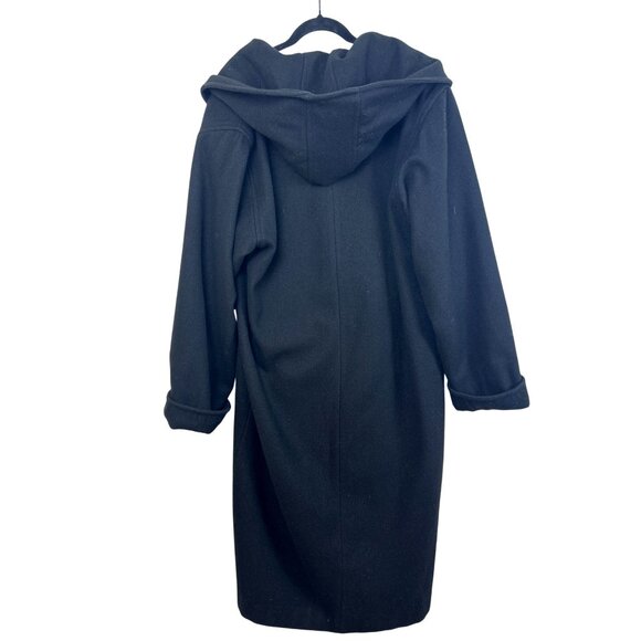 Vintage Billi by Billycoat Long Black Wool Overcoat Hooded Heavy Made in USA XL - Picture 5 of 16